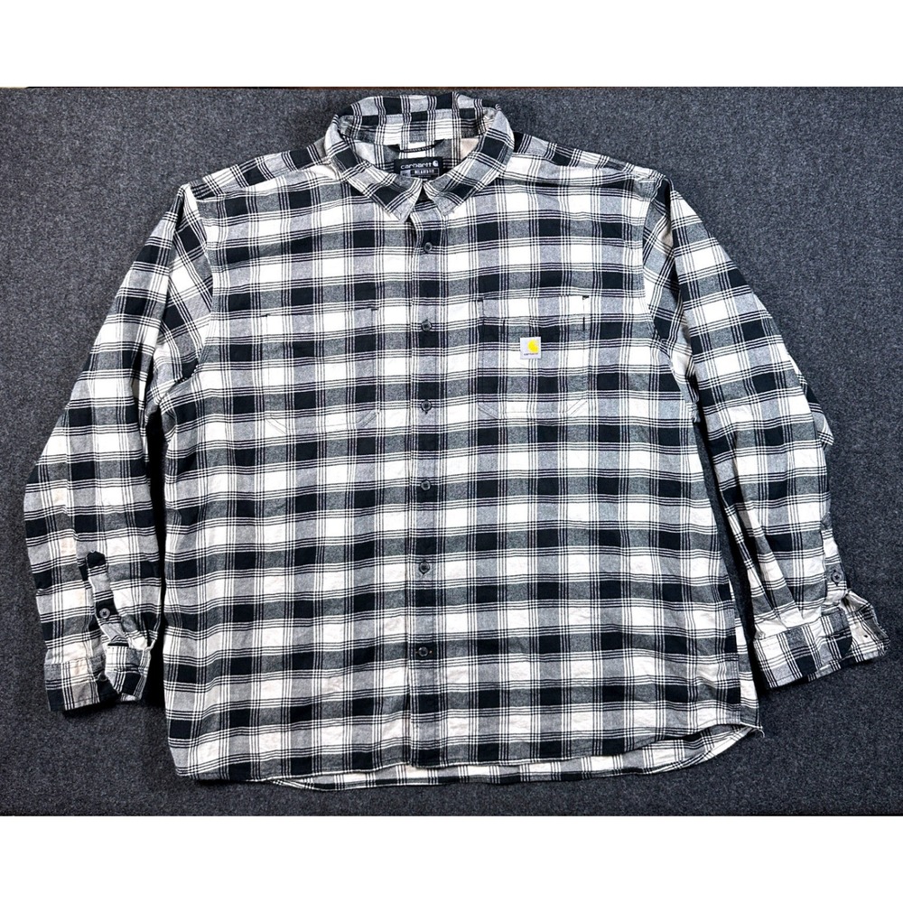 Carhartt Rugged Flex Flannel Shirt Mens 3XL Relaxed Plaid TW5945-M Black White